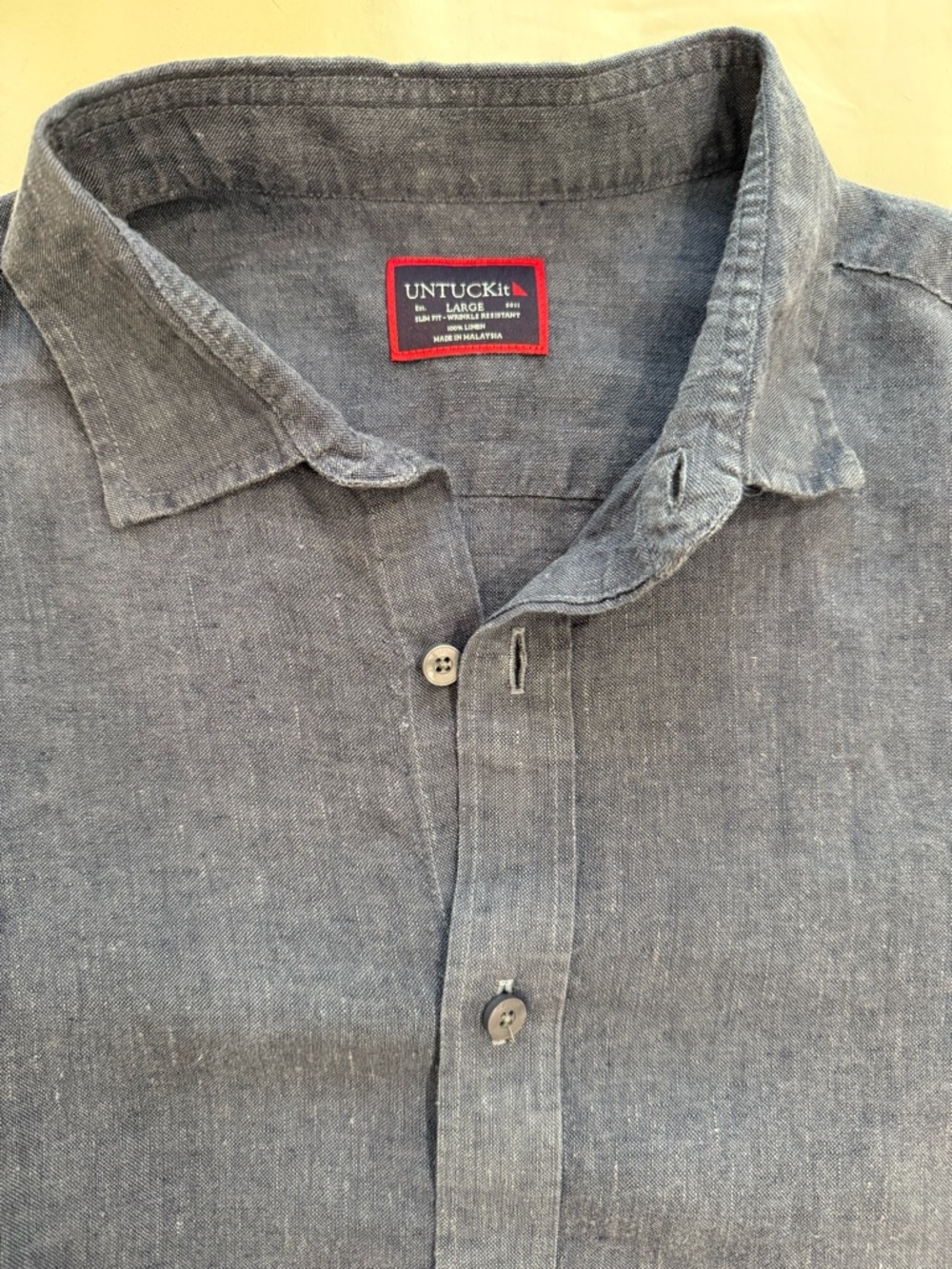 UNTUCKit Araujo Linen Short-Sleeve Shirt | Large Slim Fit | Navy